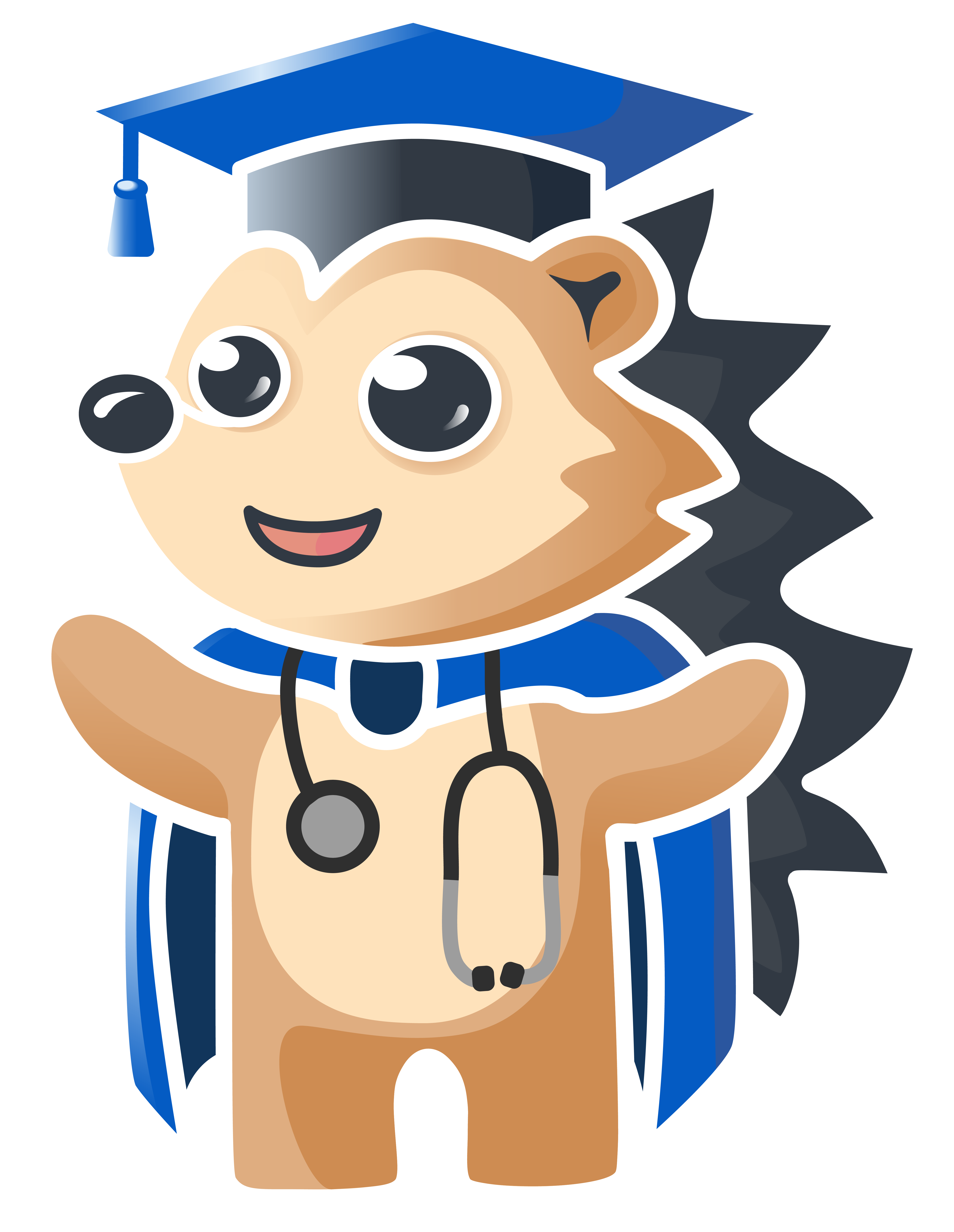 IB Doctor mascot with open arms